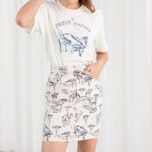 & Other Stories Safari Print Denim Skirt